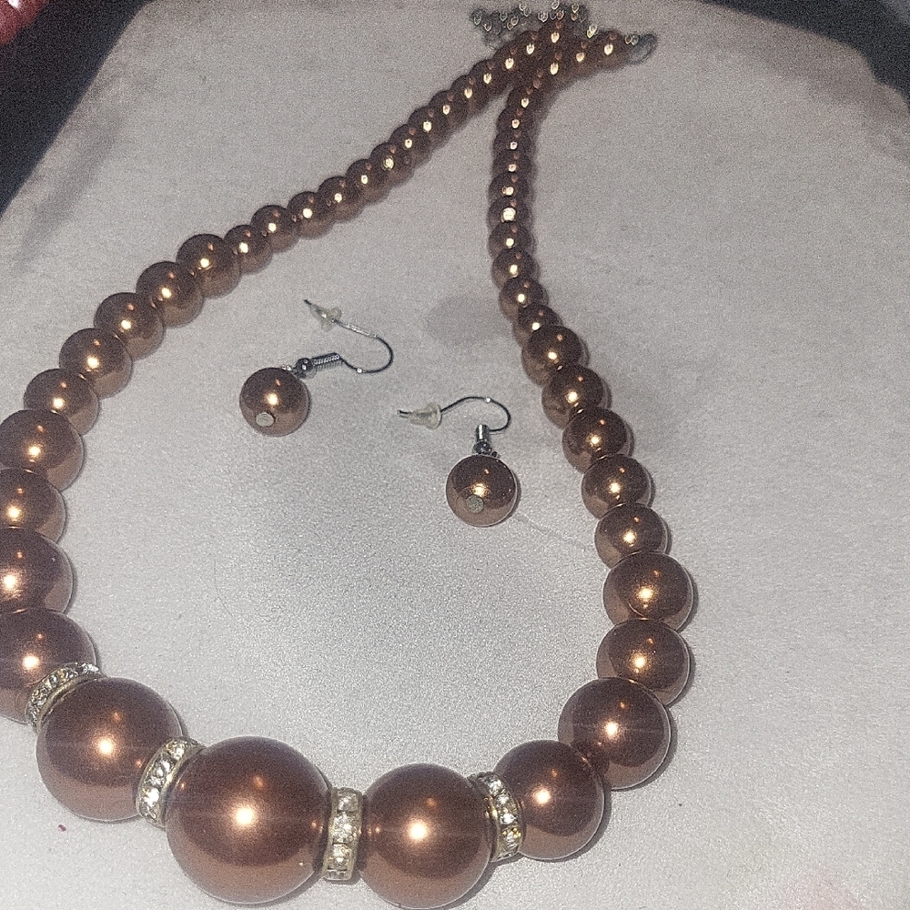 Elegant Brown Beaded Necklace and Earring Set